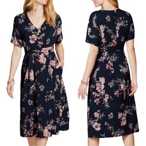 J Jill Floral Dolman Sleeve A Line Dress Flattering Feminine Soft Stretch V Neck